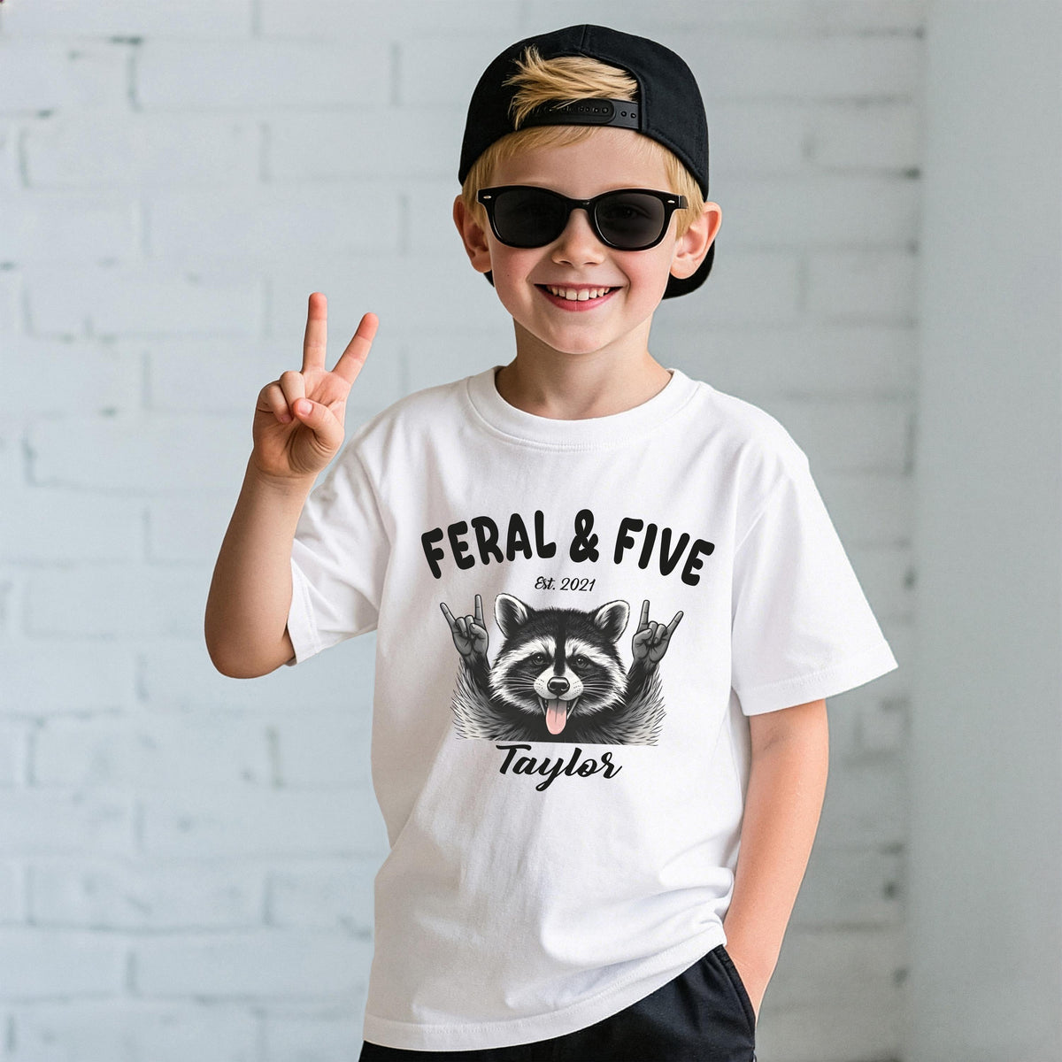 Feral and 5 Birthday Shirt, Custom 5th Birthday Boy Tee, Five Year Old Party Gift