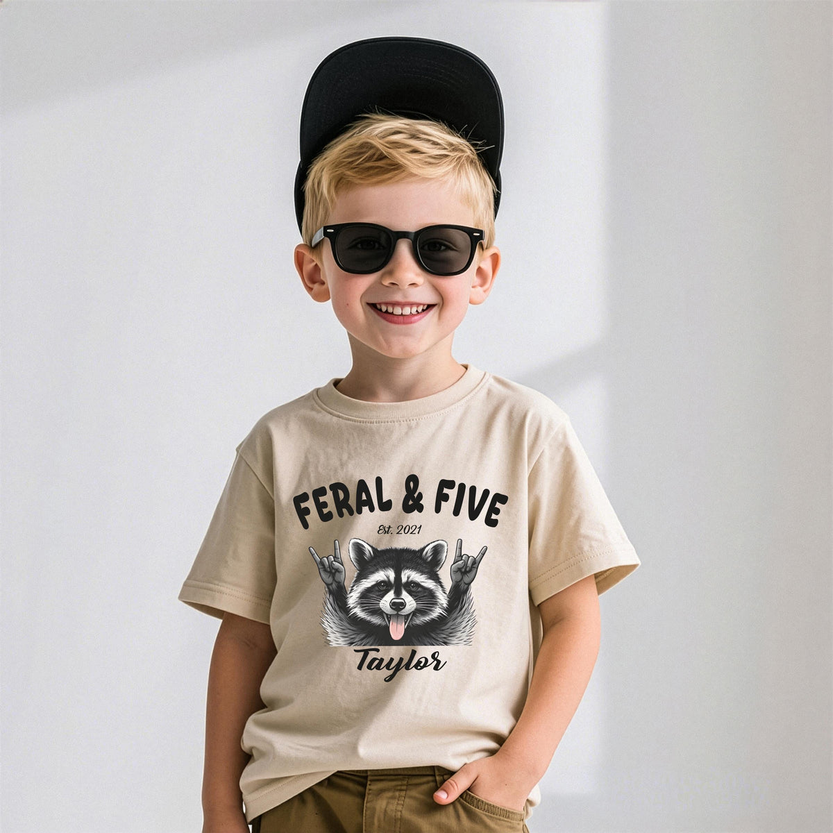 Feral and 5 Birthday Shirt, Custom 5th Birthday Boy Tee, Five Year Old Party Gift