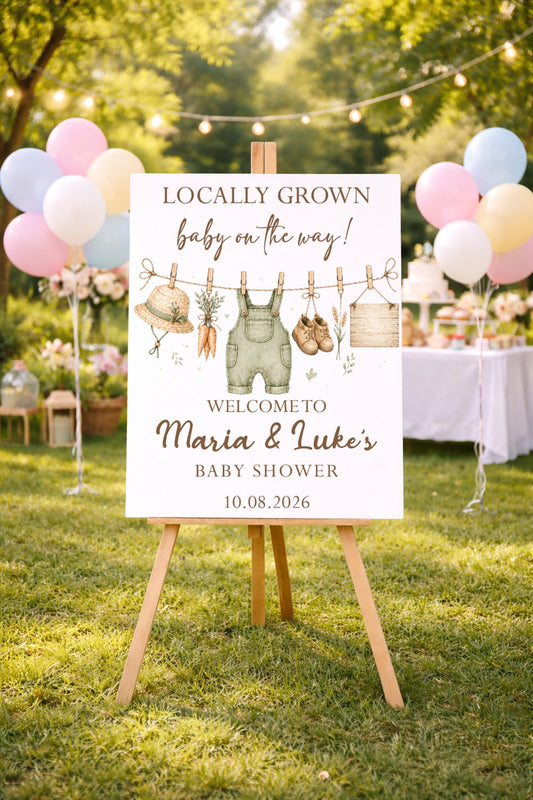 Locally Grown Baby Shower Welcome Sign, Garden Party Foam Board Banner