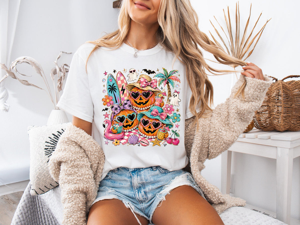 Comfort Colors® Summer Halloween Shirt, Cute Pumpkin Horror T-Shirt, Spooky Summer Tees
