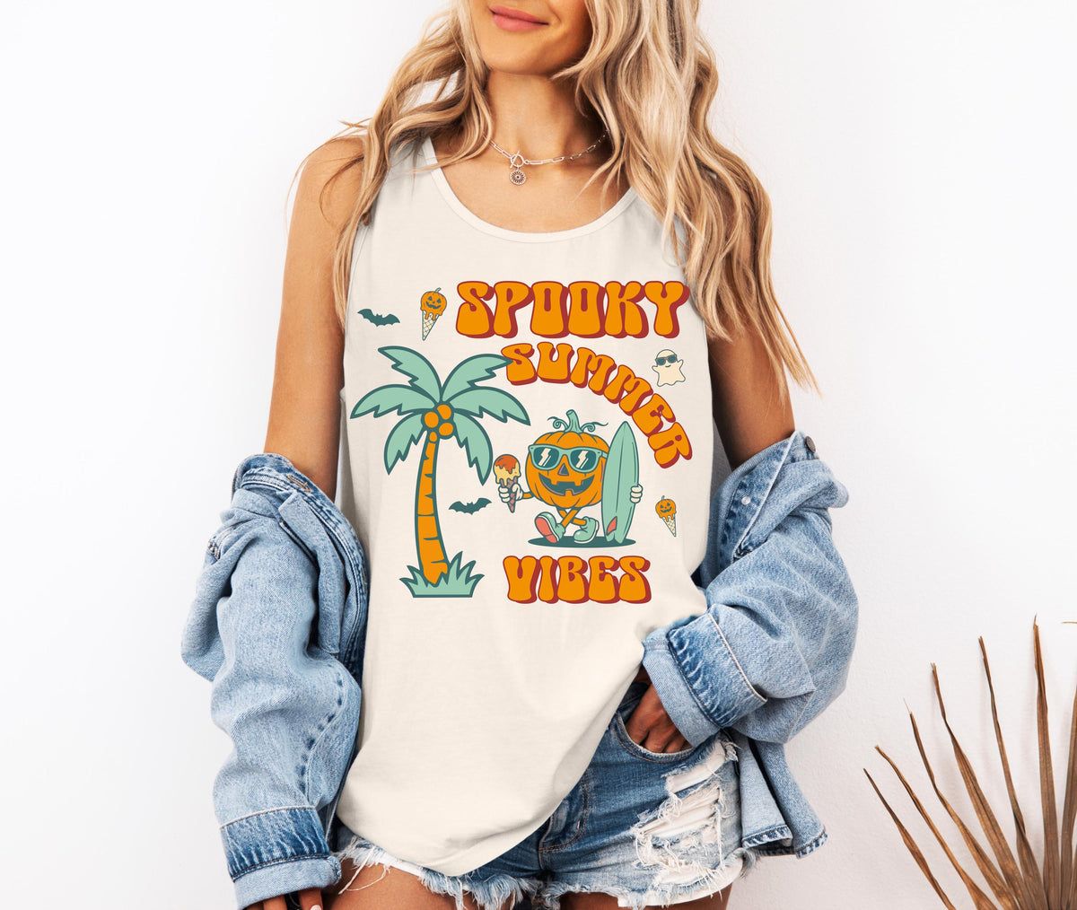 Comfort Colors® Spooky Summer Vibes Tank Top, Halloween Pumpkin Shirt, Summer Goth T-Shirt