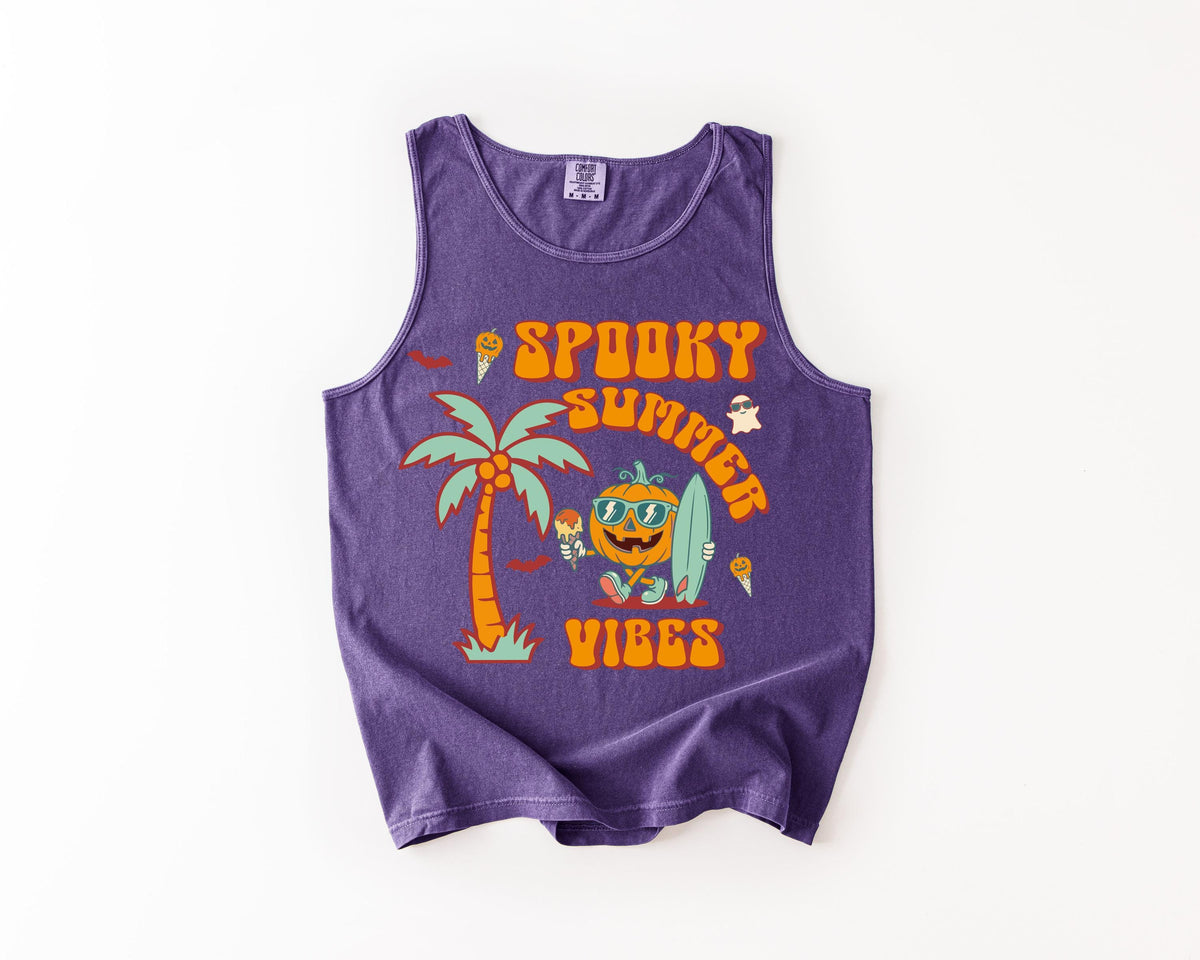 Comfort Colors® Spooky Summer Vibes Tank Top, Halloween Pumpkin Shirt, Summer Goth T-Shirt