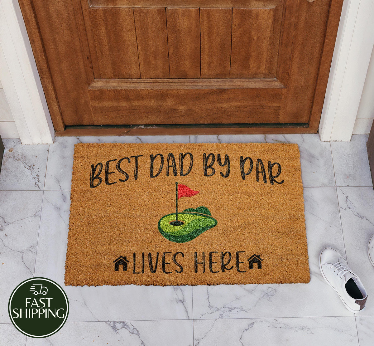 Best Dad By Par Lives Here Welcome Mat, Funny Sports Lover Doormat, Cute Father's Day Gift