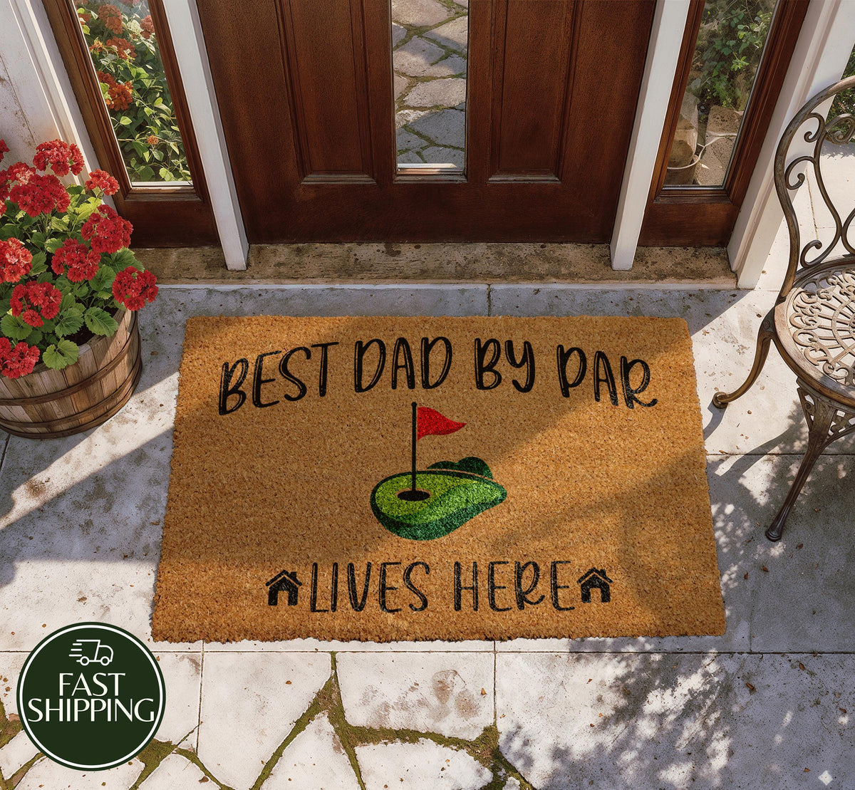 Best Dad By Par Lives Here Welcome Mat, Funny Sports Lover Doormat, Cute Father's Day Gift