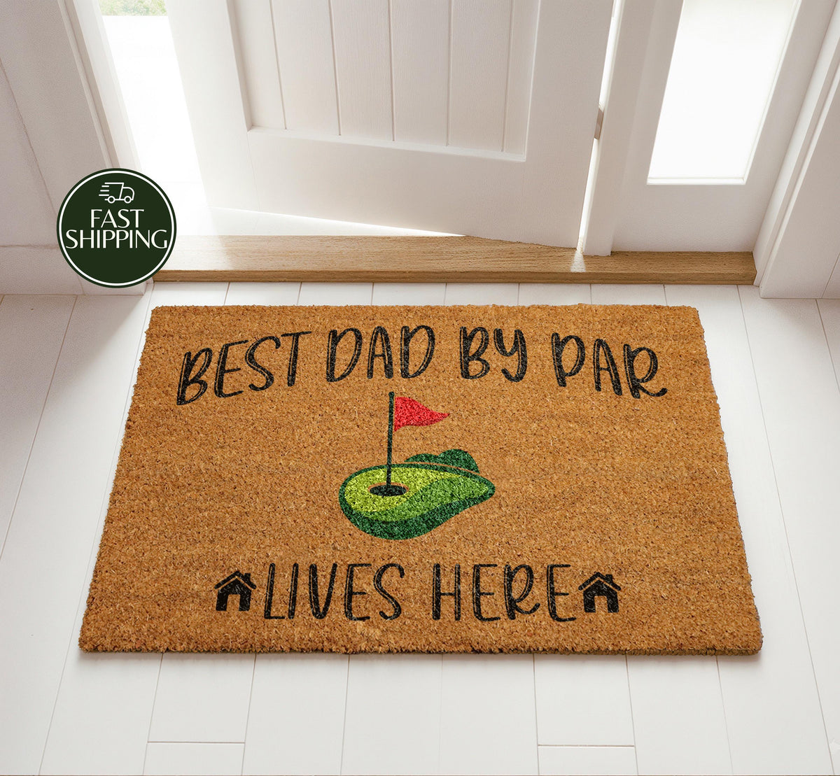 Best Dad By Par Lives Here Welcome Mat, Funny Sports Lover Doormat, Cute Father's Day Gift
