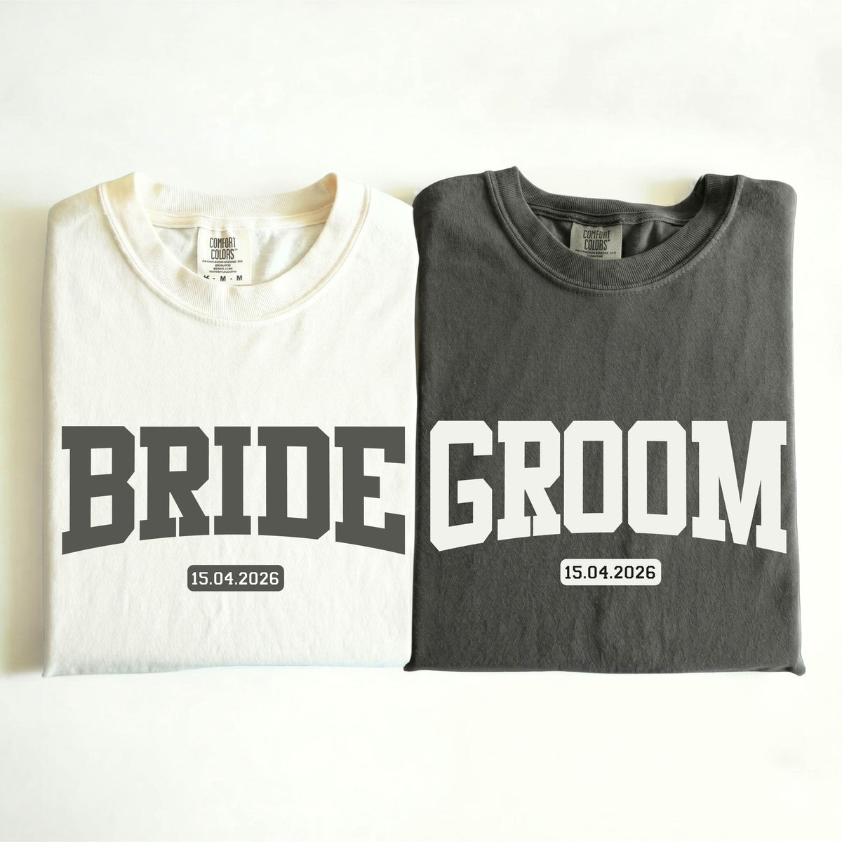 Custom Bride and Groom Comfort Colors® Shirts, Personalized Wedding Party Tee, Honeymoon Couple Matching Gift