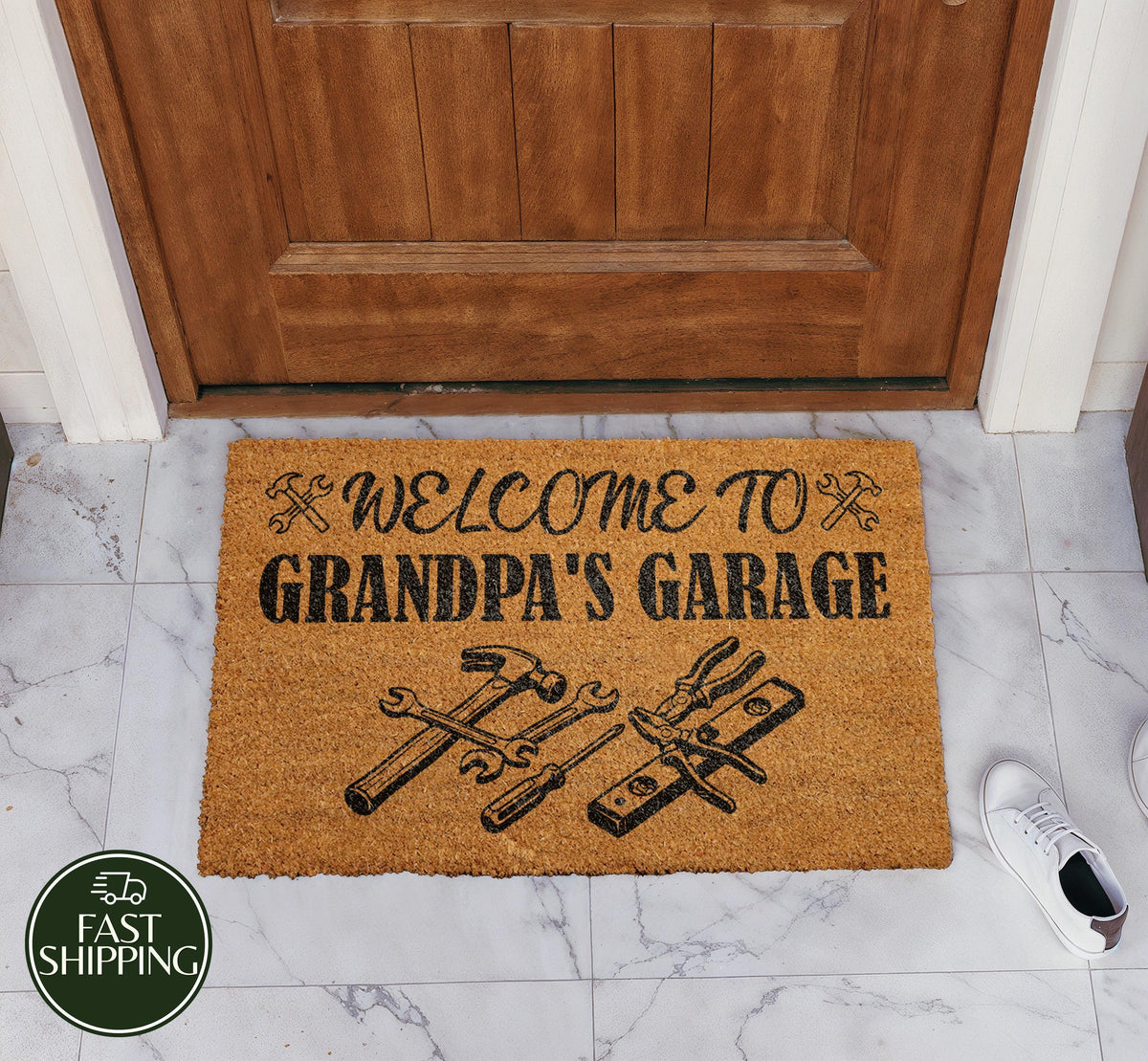 Welcome To Grandpa's Garage Doormat, Grandfather's Workshop Welcome Mat