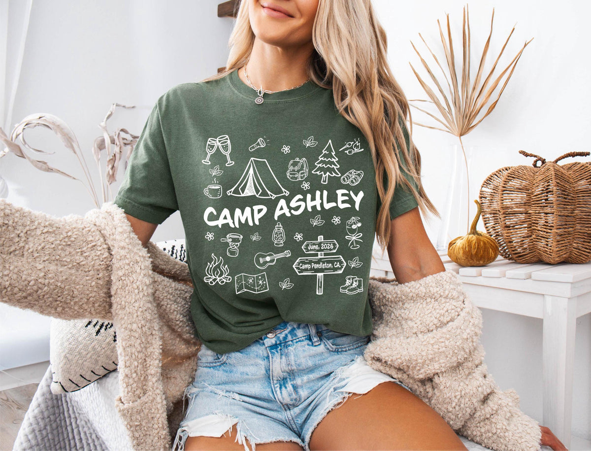Comfort Colors® Personalized Camp Shirt, Girls Camping Trip Tee, Summer Camp Group Shirts, Campfire Adventure Tees