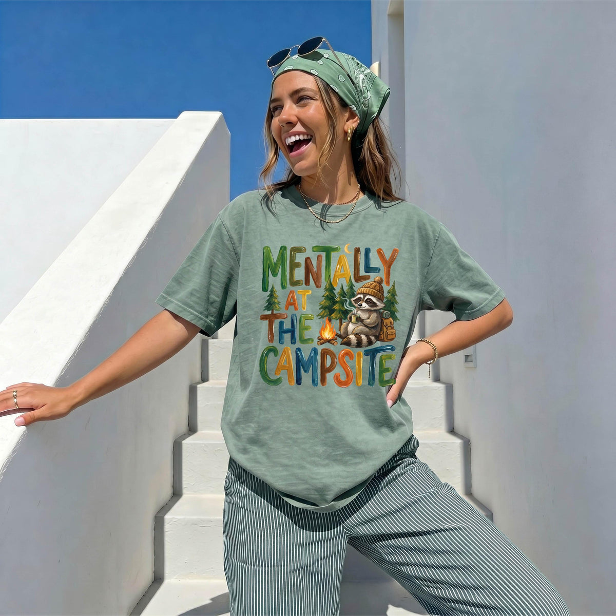 Comfort Colors® Camping Raccoon Shirt, Mentally At The Campsite Tee, Summer Campfire T-shirts, Nature Lover Camp Gift