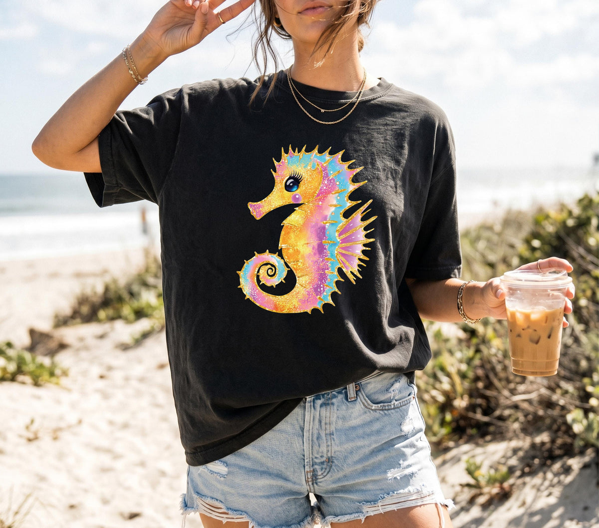 Comfort Colors® Preppy Summer T-Shirt, Colorful Starfish Sea Turtle Shirt, Beach Vacation Tees
