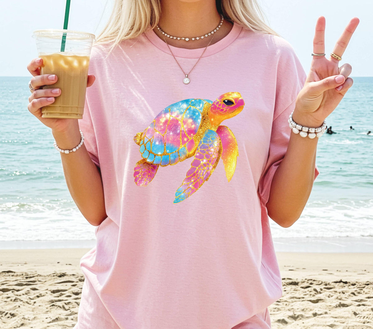 Comfort Colors® Preppy Summer T-Shirt, Colorful Starfish Sea Turtle Shirt, Beach Vacation Tees