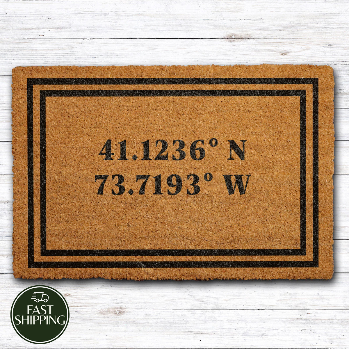 Personalized GPS Coordinates Doormat, Minimalist Latitude Longitude Welcome Mat