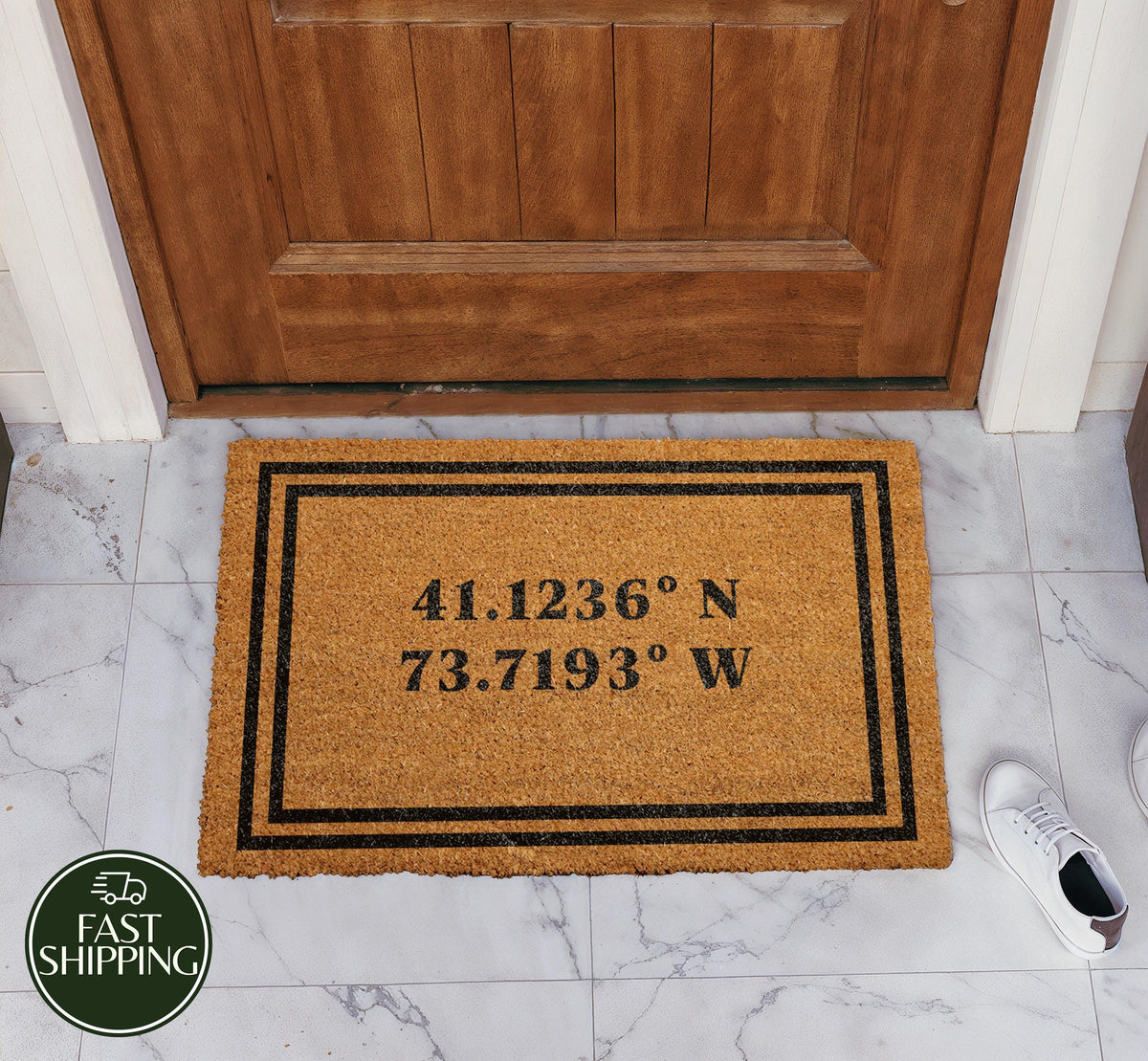 Personalized GPS Coordinates Doormat, Minimalist Latitude Longitude Welcome Mat