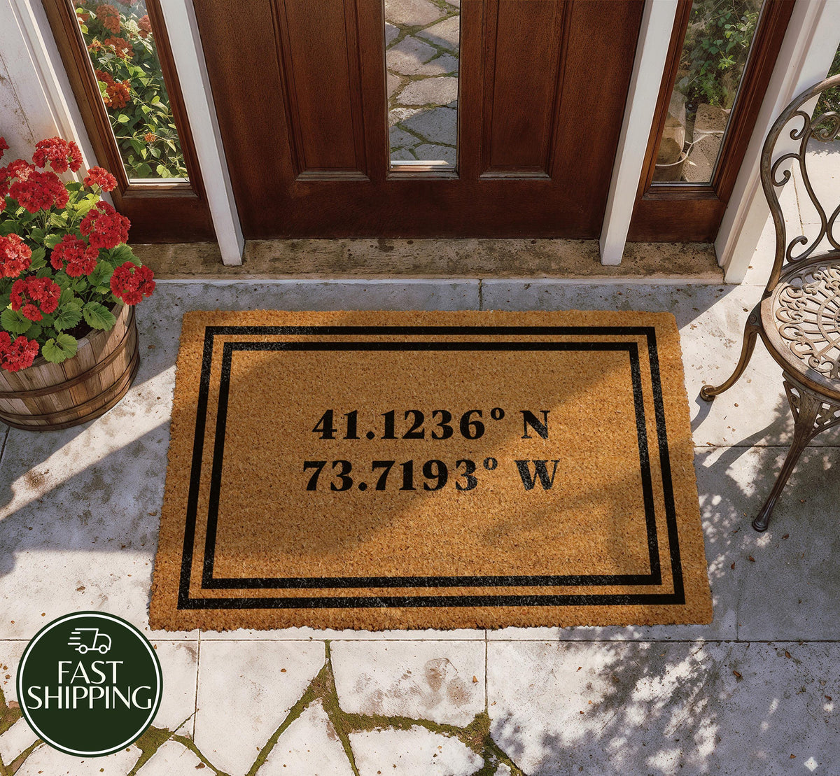 Personalized GPS Coordinates Doormat, Minimalist Latitude Longitude Welcome Mat