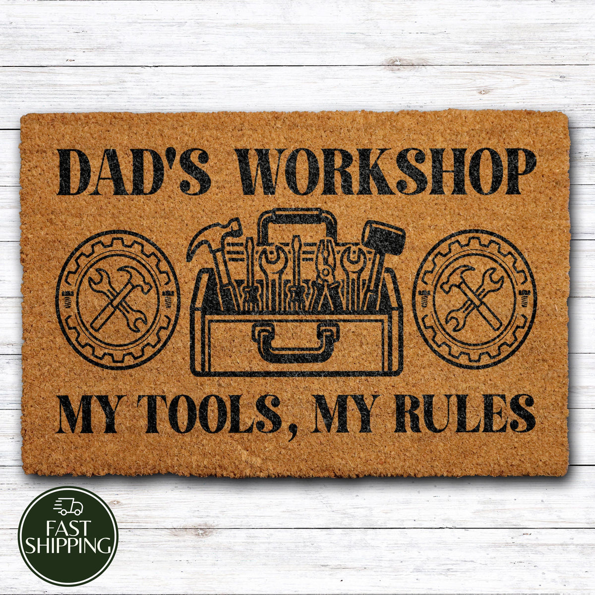 Dad's Workshop Welcome Mat, Funny Garage Entry Doormat, Handyman Father Gift