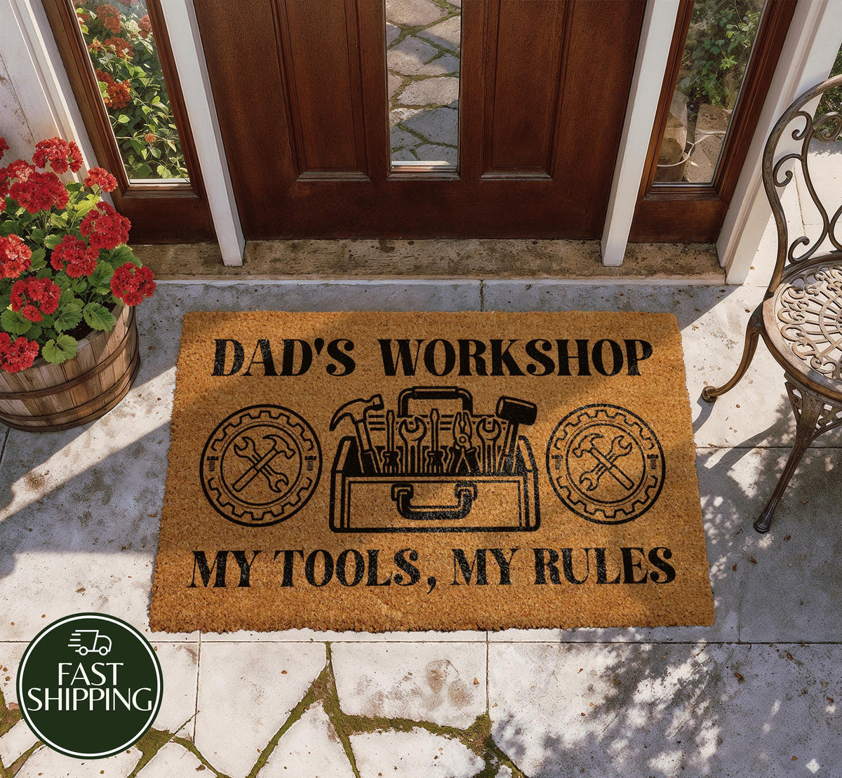 Dad's Workshop Welcome Mat, Funny Garage Entry Doormat, Handyman Father Gift