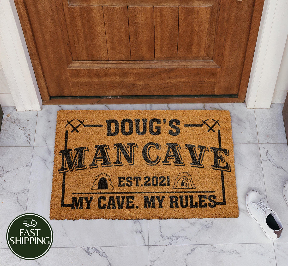 Personalized Man Cave Doormat, Custom Name & Date Husband's Room Decor