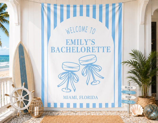 Personalized Beach Bachelorette Banner: Custom Summer Bach Tapestry, Coast Party Decor