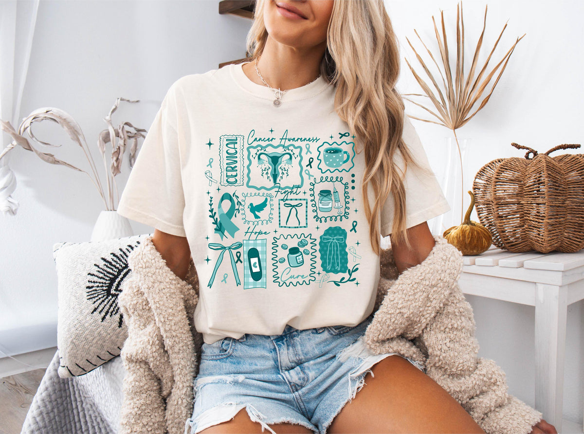 Comfort Colors® Cervical Cancer Awareness Shirt, Ribbon Cancer Support Tee, Cervical Cancer Fighter Gift