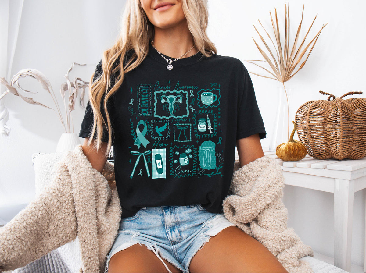 Comfort Colors® Cervical Cancer Awareness Shirt, Ribbon Cancer Support Tee, Cervical Cancer Fighter Gift