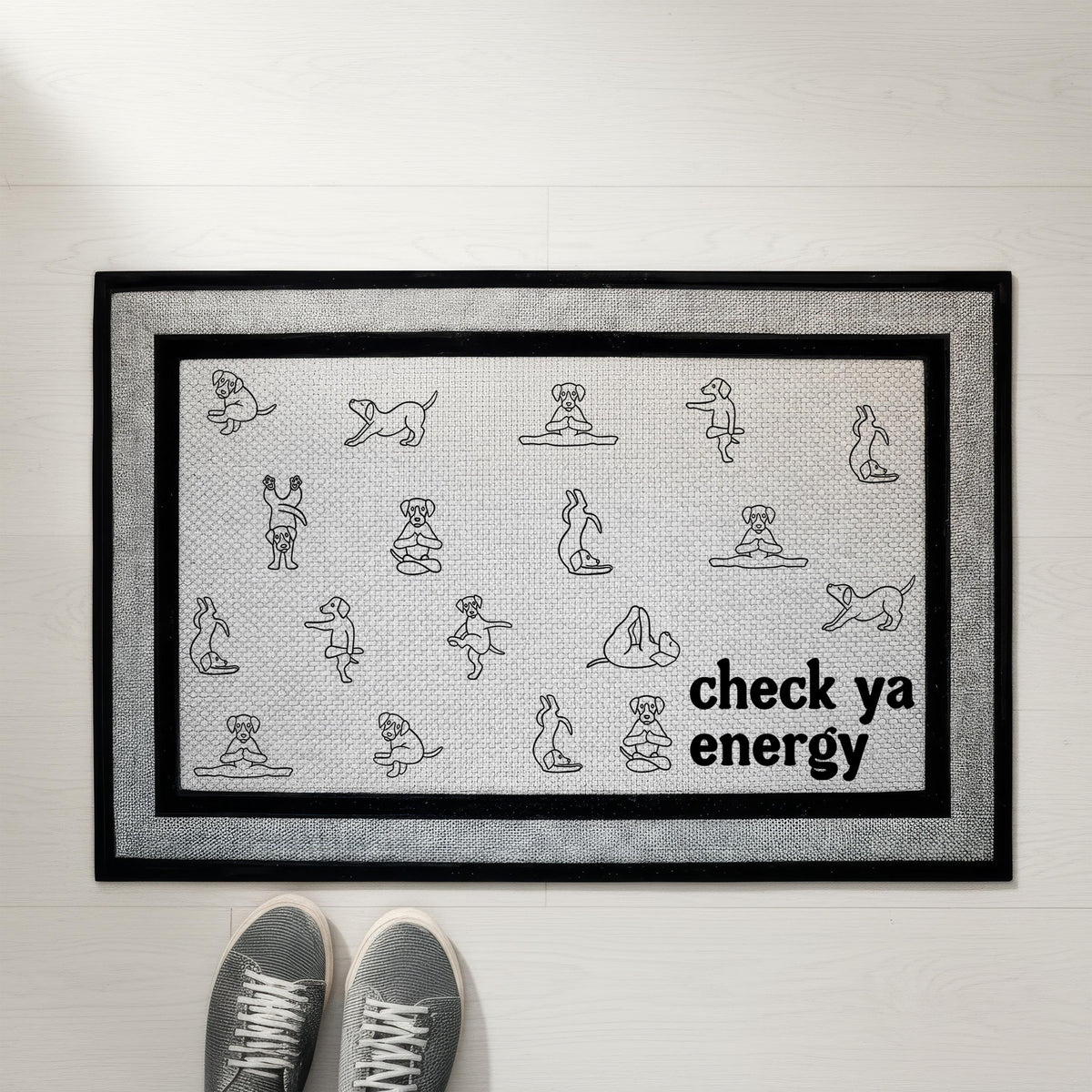 Check Ya Energy Doormat, Funny Dog Yoga Welcome Mat, Cute Outdoor Rug for Dog Lovers, Positive Vibes Housewarming Gift, Pet Owner Present