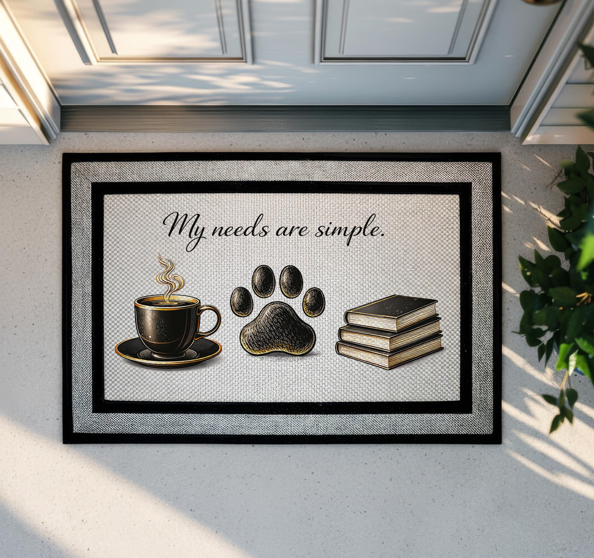 My Needs Are Simple Doormat, Coffee Books Dogs Welcome Mat, Pet Lover Door Mat, Funny Front Porch Mat, Cute Bookworm Gift, New Home Decor