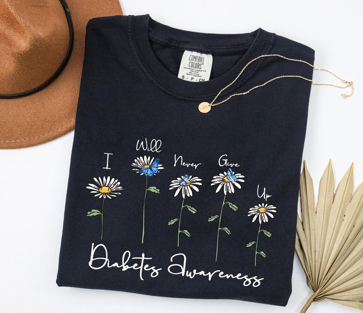 Comfort Colors® Floral Diabetes Awareness Shirt, Diabetes Warrior T-Shirt, Diabetic Gift Tees
