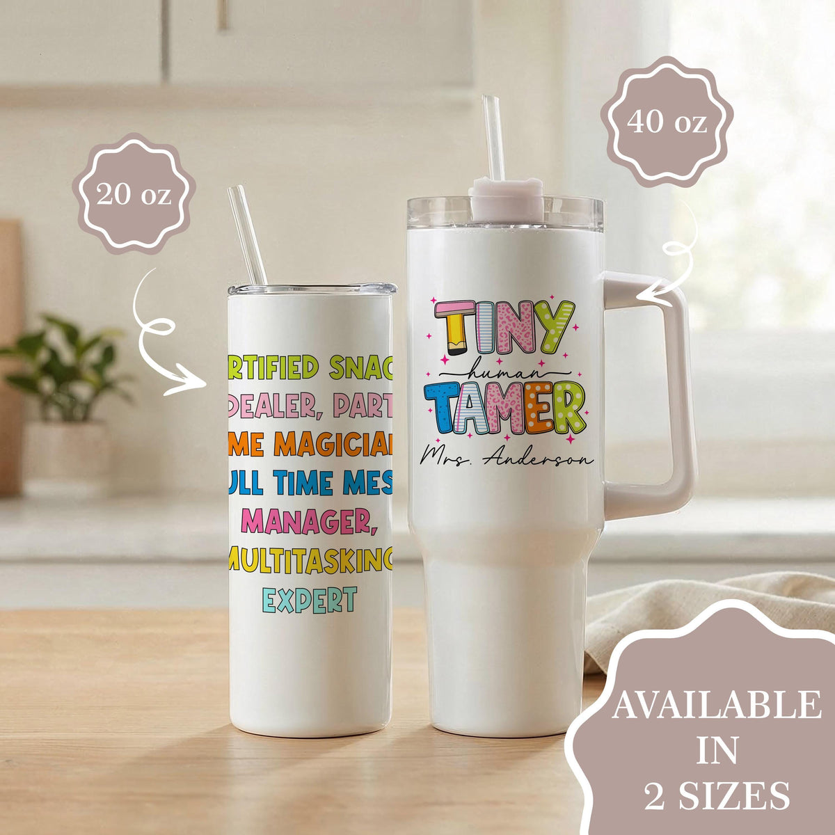 Custom Preschool Teacher Tumbler, Tiny Human Tamer Drinkware, Personalized Teacher Gift