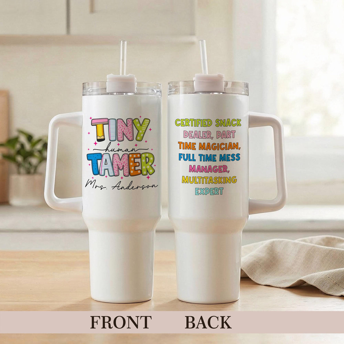 Custom Preschool Teacher Tumbler, Tiny Human Tamer Drinkware, Personalized Teacher Gift
