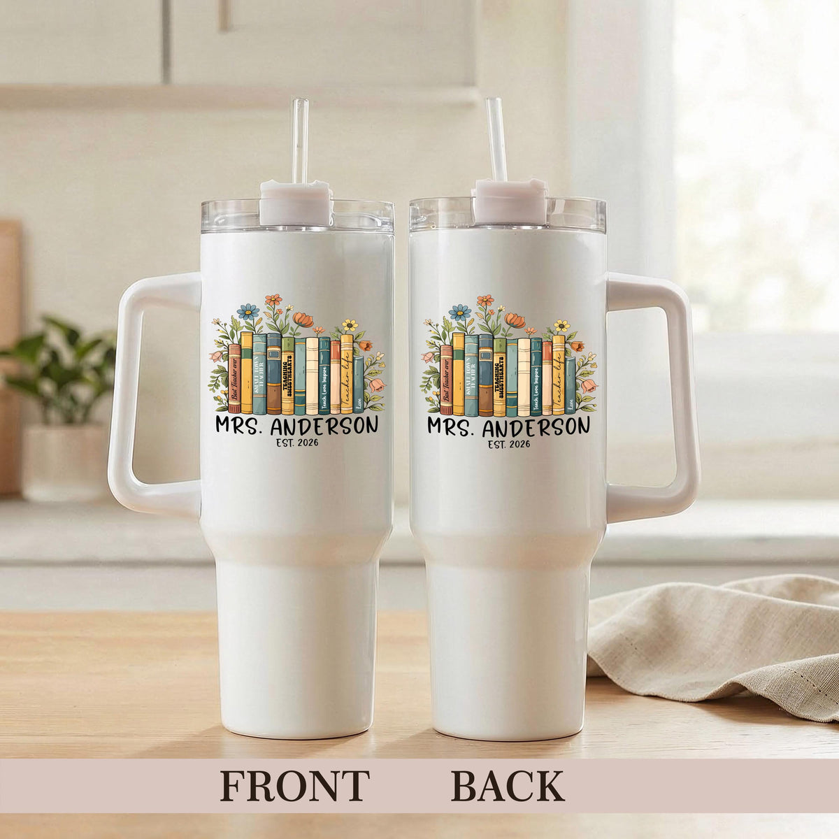 Personalized Book Lover Tumbler, Custom Floral Reading Mug, Librarian Drinkware