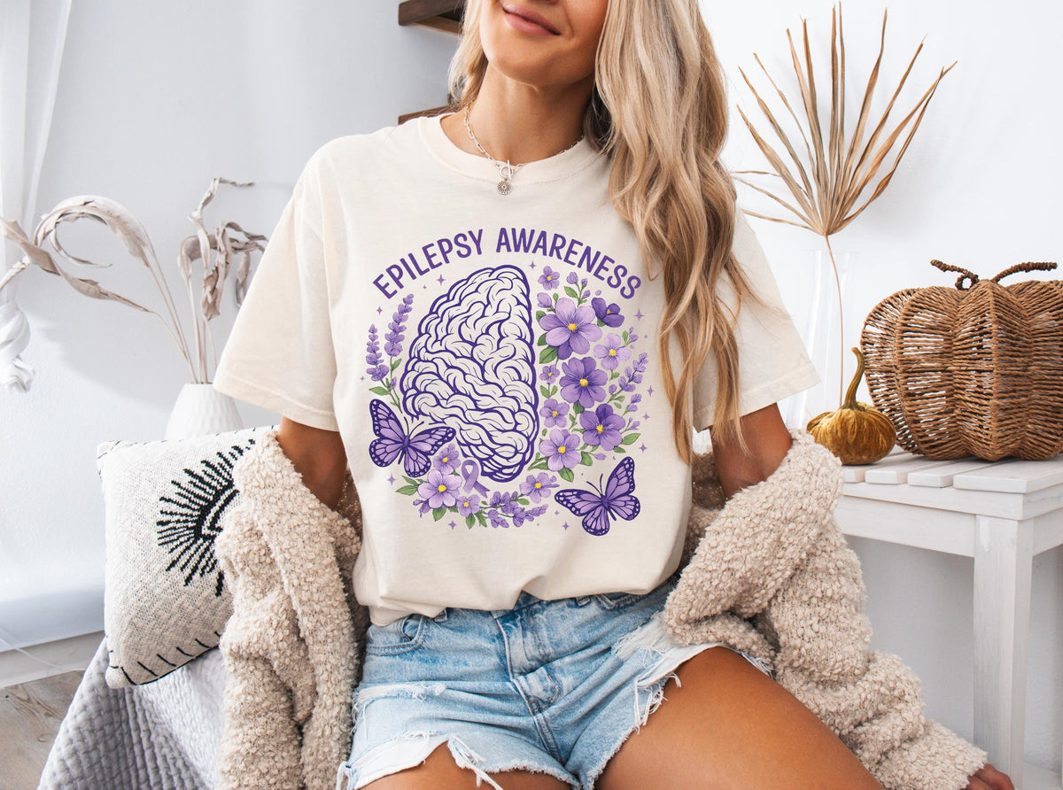 Comfort Colors® Epilepsy Awareness Shirt, Epilepsy Support Tee, Purple Ribbon T-shirts, Epilepsy Fight Tees