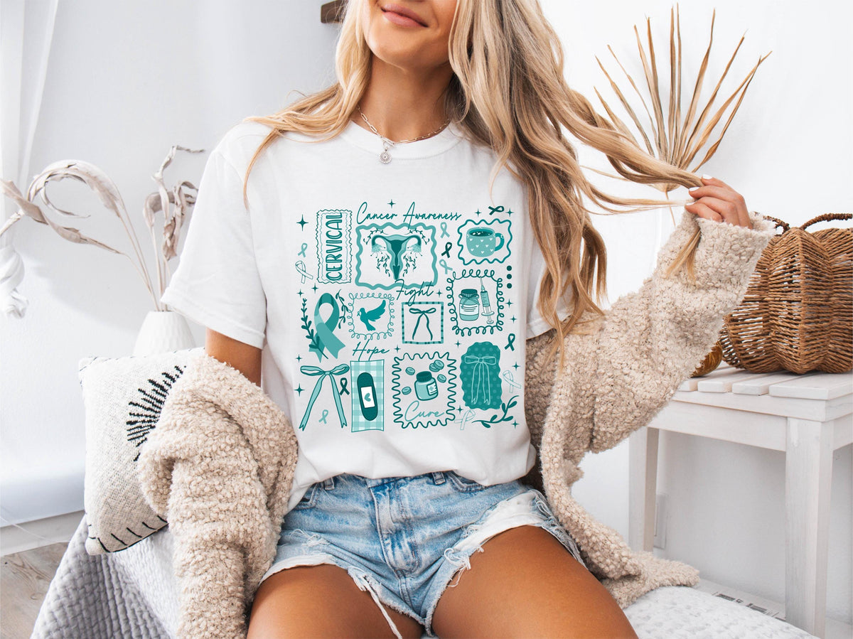 Comfort Colors® Cervical Cancer Awareness Shirt, Ribbon Cancer Support Tee, Cervical Cancer Fighter Gift