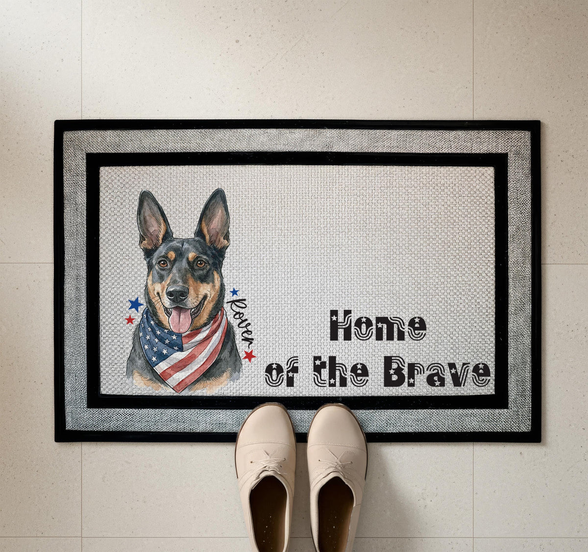 Custom Pet Photo 4th of July Doormat, Patriotic Dog Cat Welcome Mat, American Flag Bandana and Pet Name Housewarming Gift, Summer Porch Decor
