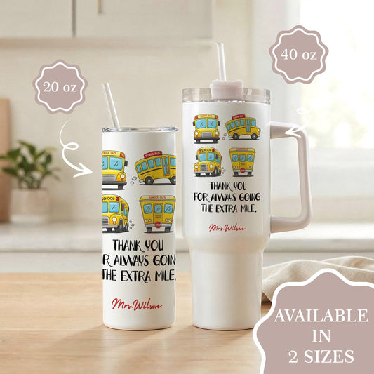 Personalized School Bus Driver Tumbler, Custom Name Water Bottle, Back to School Gift
