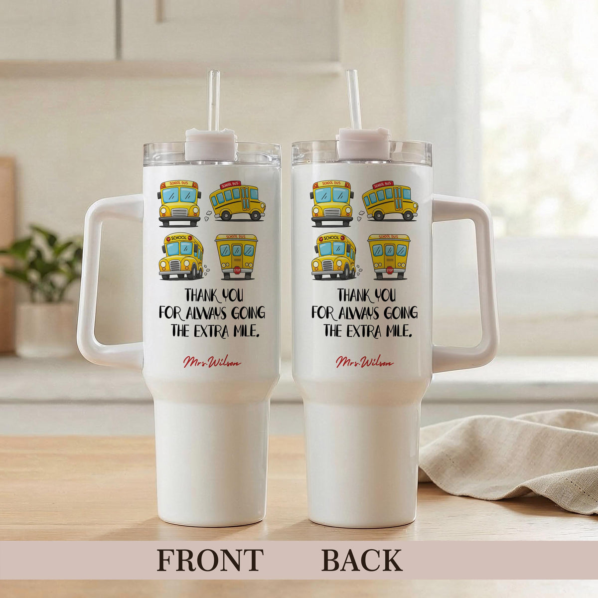 Personalized School Bus Driver Tumbler, Custom Name Water Bottle, Back to School Gift
