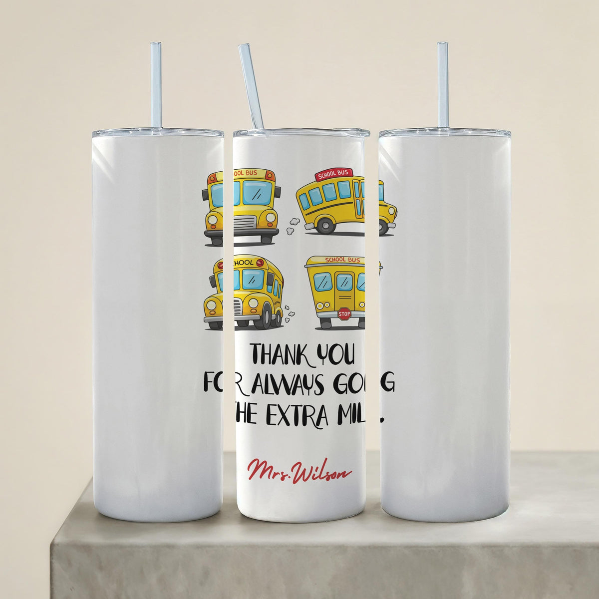 Personalized School Bus Driver Tumbler, Custom Name Water Bottle, Back to School Gift