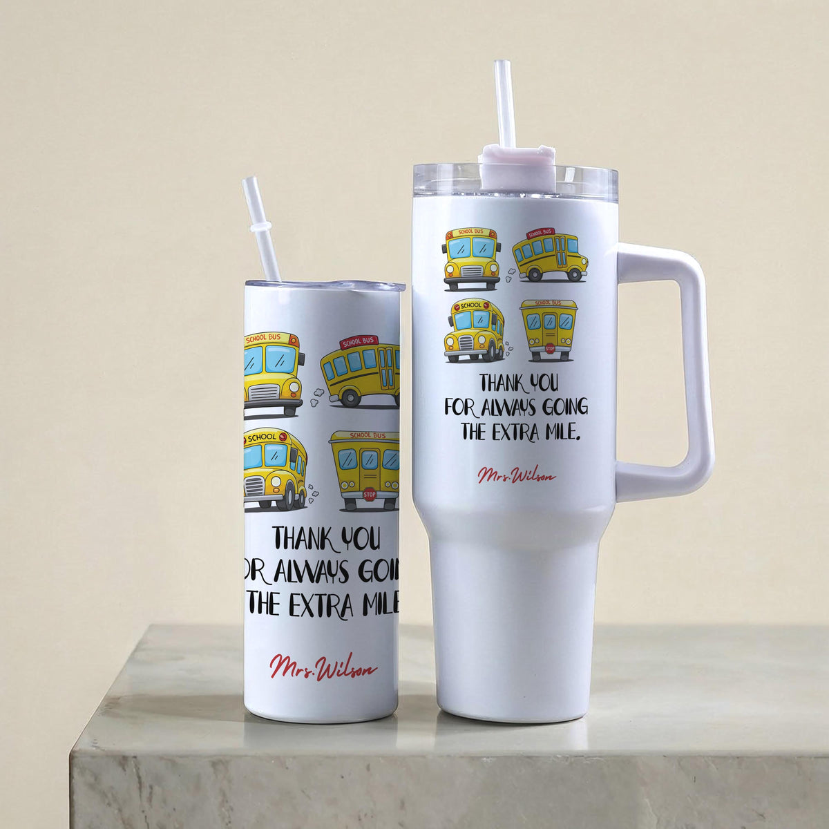 Personalized School Bus Driver Tumbler, Custom Name Water Bottle, Back to School Gift