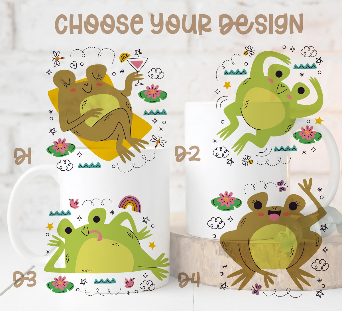 Personalized Kawaii Frog Ceramic Mug, Zen Lotus Yoga Mug
