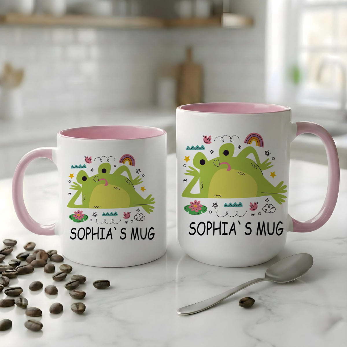 Personalized Kawaii Frog Ceramic Mug, Zen Lotus Yoga Mug