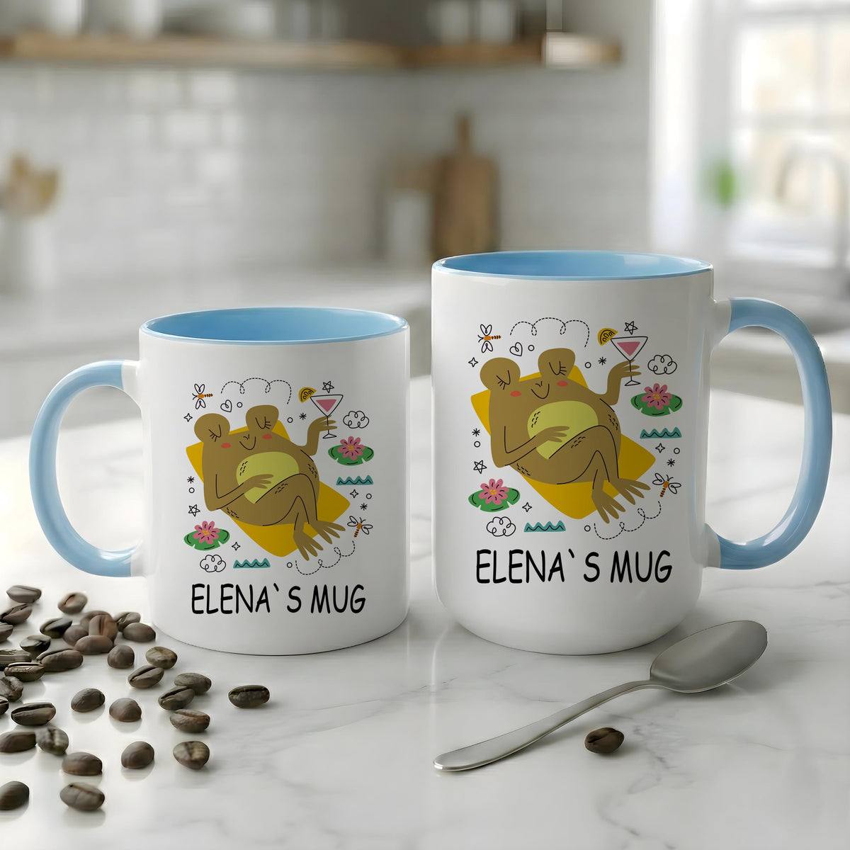 Personalized Kawaii Frog Ceramic Mug, Zen Lotus Yoga Mug