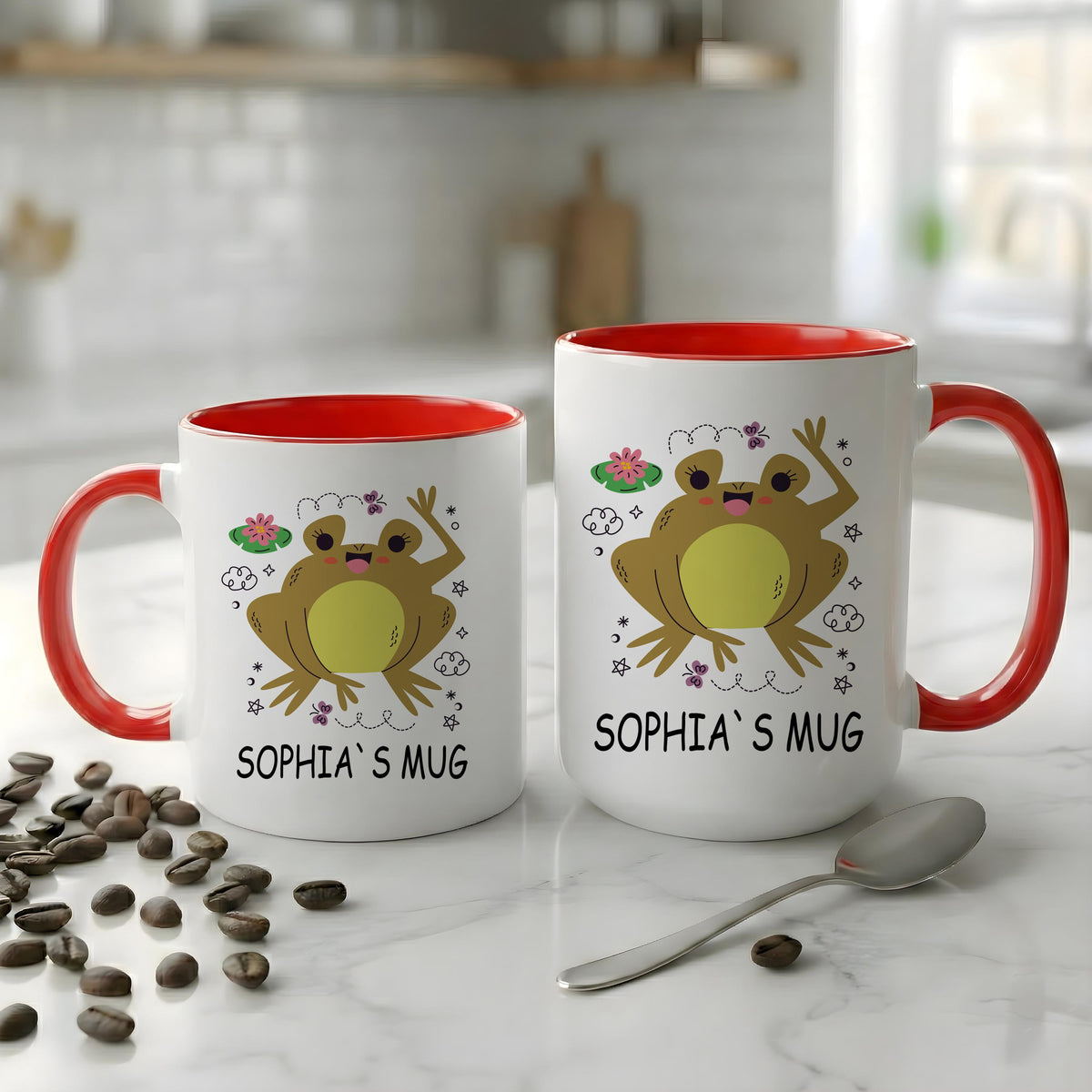 Personalized Kawaii Frog Ceramic Mug, Zen Lotus Yoga Mug