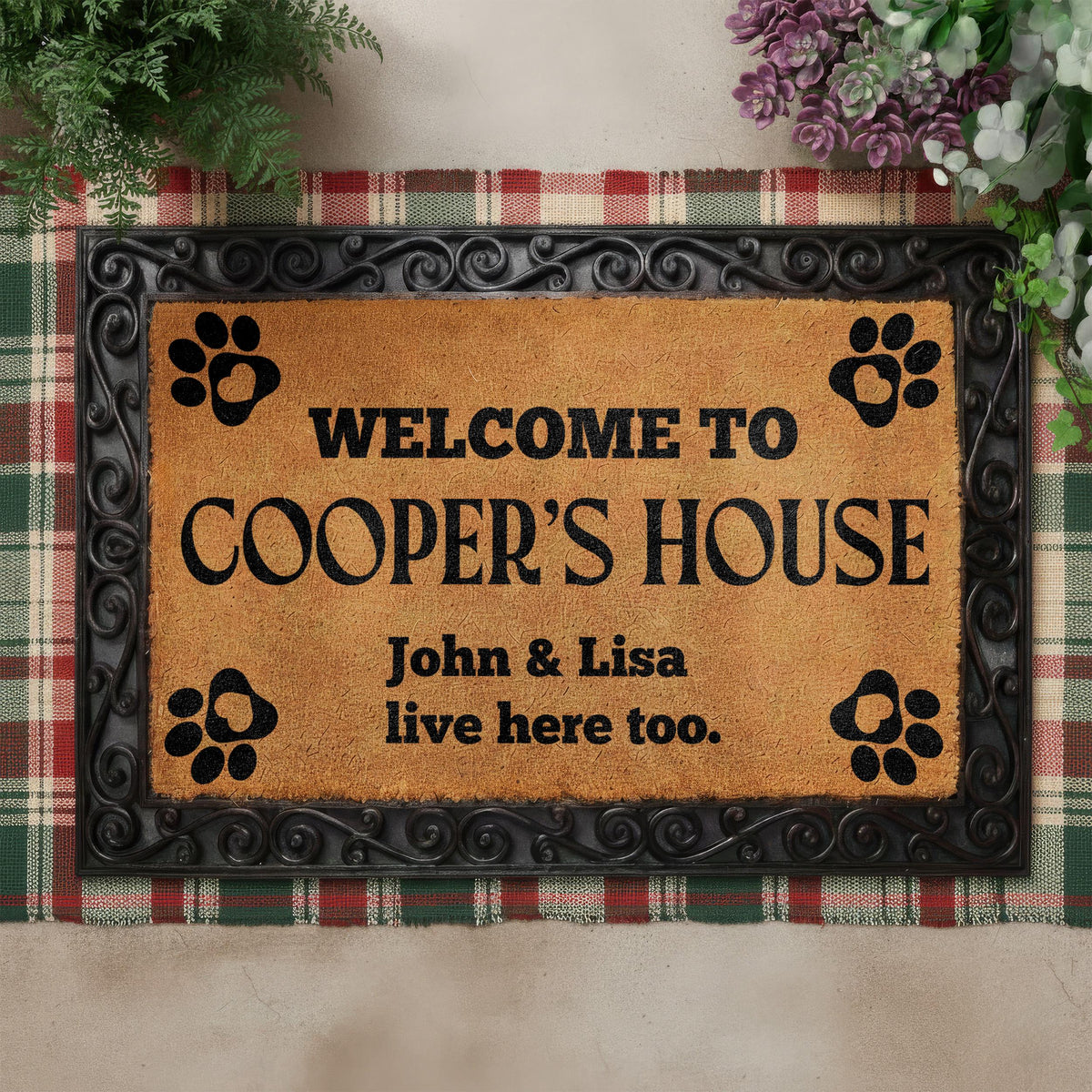 Custom Dog Name Doormat, Welcome to the Dogs House Door Mat, Funny Pet Owner Housewarming Gift, Front Porch Rug, New Home Entrance Decor