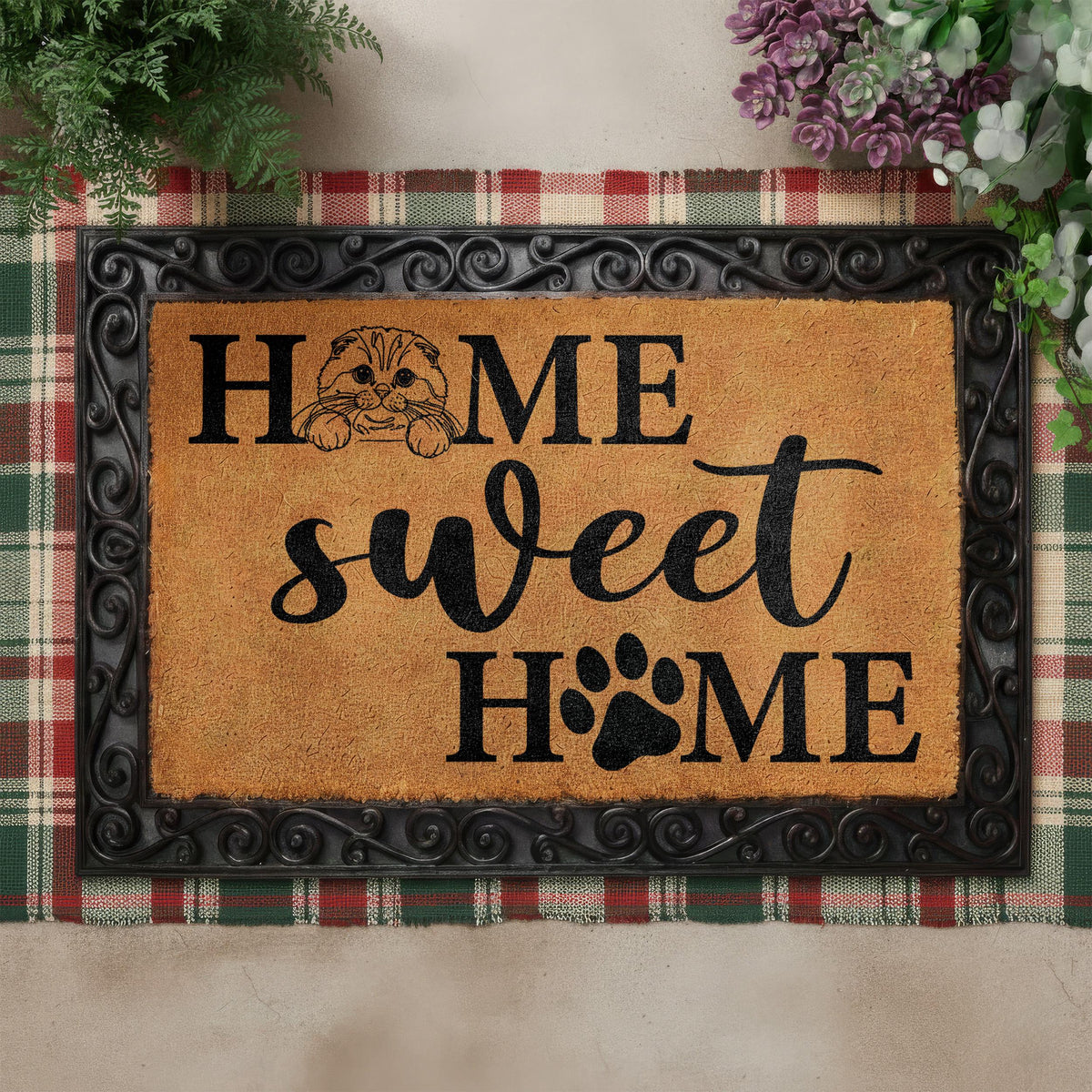 Custom Line Art Cat Home Sweet Home Doormat, Cats Lover Welcome Mat, Pet Owner Housewarming Gift, Front Porch Coir Rug, Home Entrance Decor
