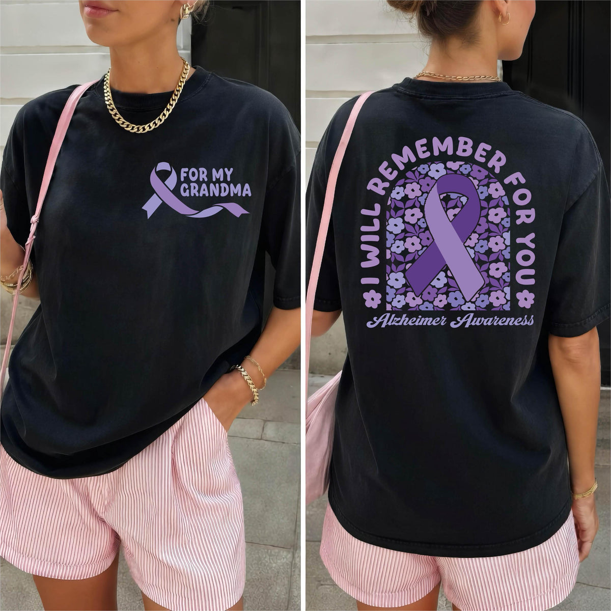 Comfort Colors® Personalized Alzheimer Support Shirt, Purple Ribbon Awareness Shirt, Floral Dementia Team T-Shirt