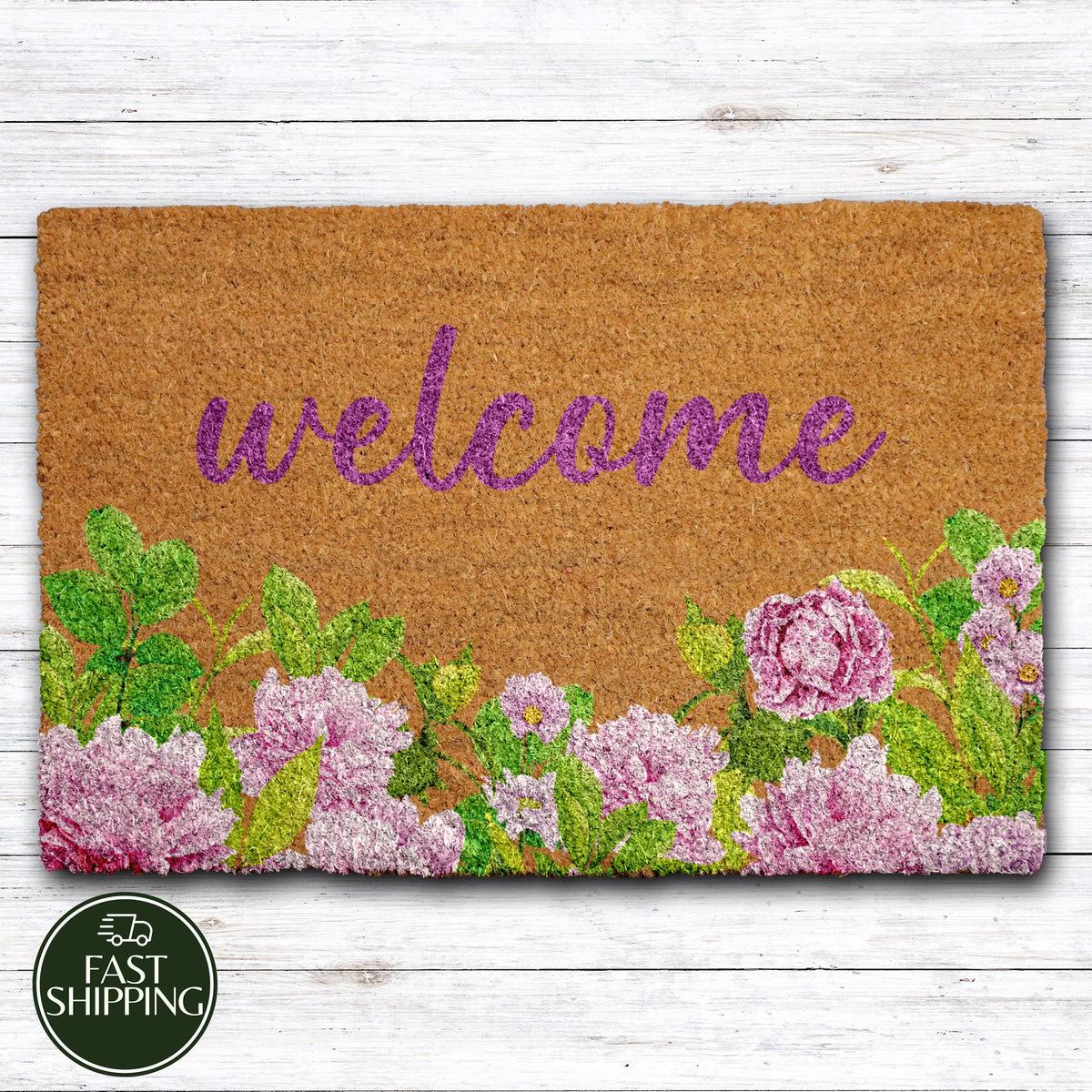 Peony Design Welcome Mat, Aesthetic Botanical Chic Doormat