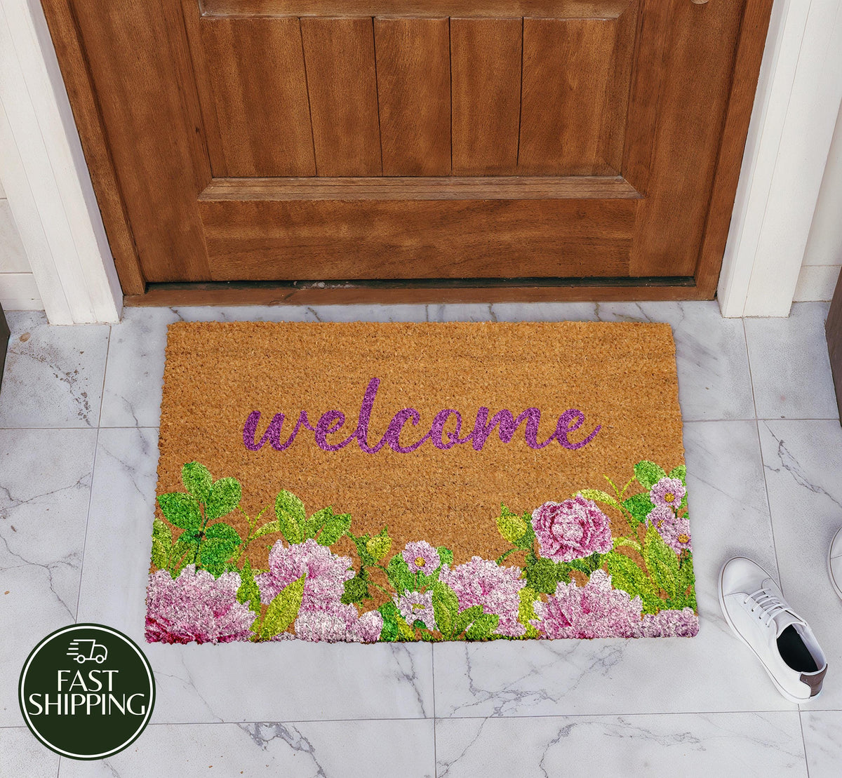 Peony Design Welcome Mat, Aesthetic Botanical Chic Doormat