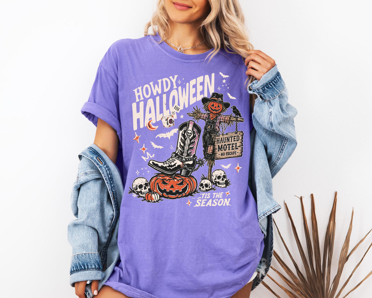 Comfort Colors® Halloween Pumpkin Shirt, Western Spooky Shirt, Cowgirl Halloween Ghost T-Shirt
