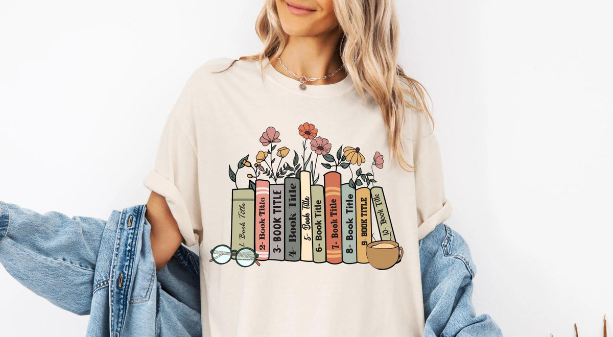 Personalized Book Titles and Flowers Shirt