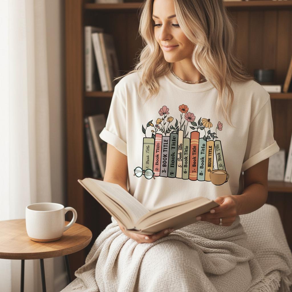 Personalized Book Titles and Flowers Shirt