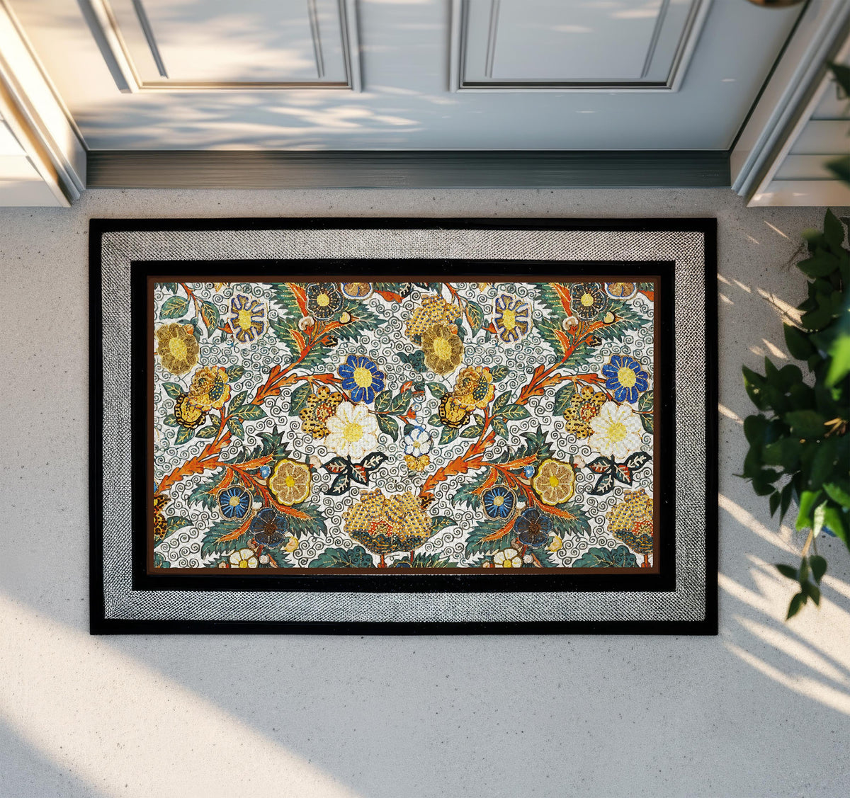 Vintage Look Floral Doormat, Art Nouveau Welcome Mat, Aesthetic Housewarming Gift, Spring Cottagecore Front Porch Decor